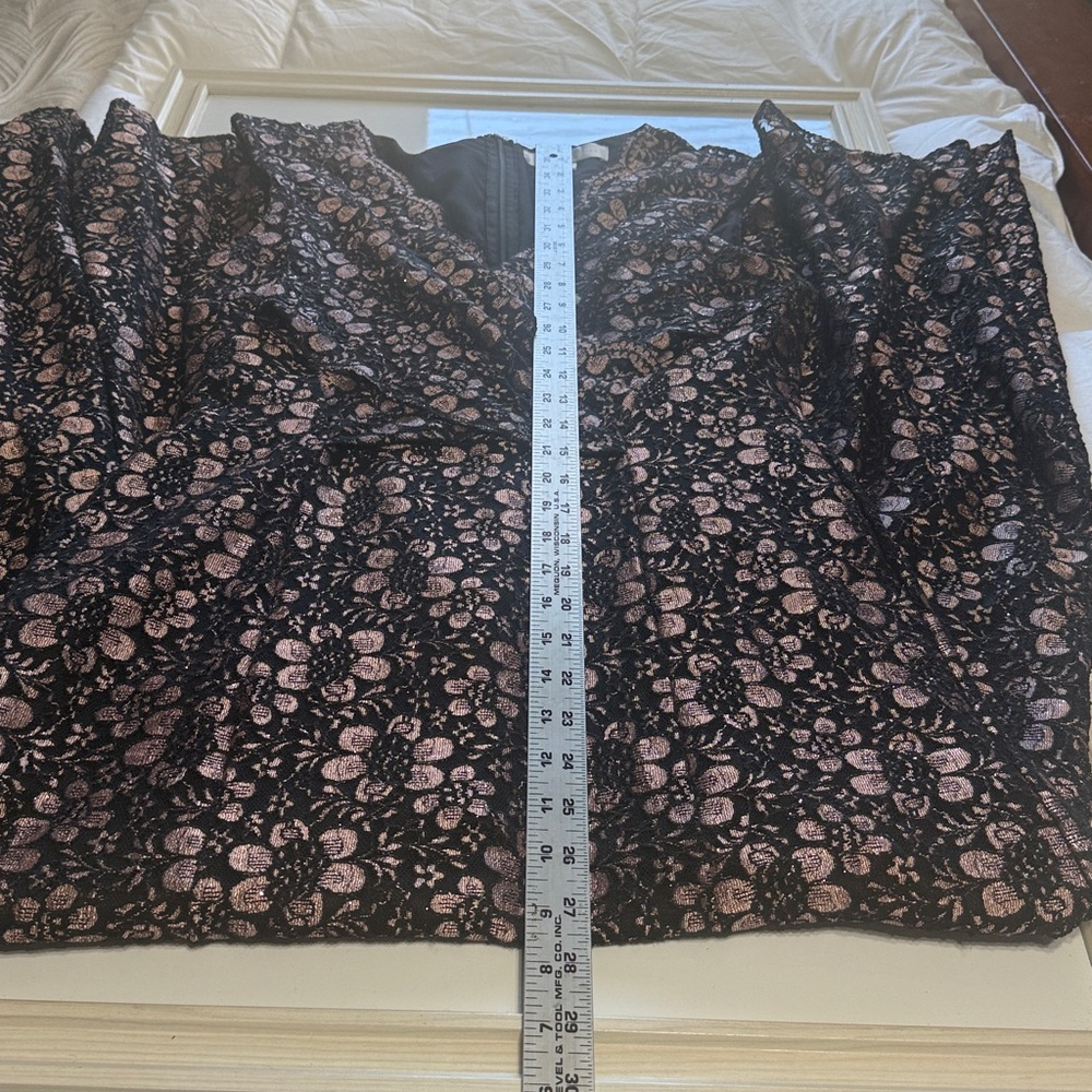 Tahari Arthur S. Levine Black Floral Lace Gown Champagne Lining Size 12 - Picture 12 of 12